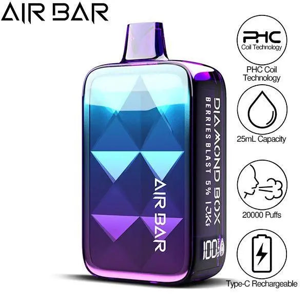 Best Deal Air Bar Diamond Box 20000 Puffs Rechargeable Disposable Vape 25mL - Berries Blast