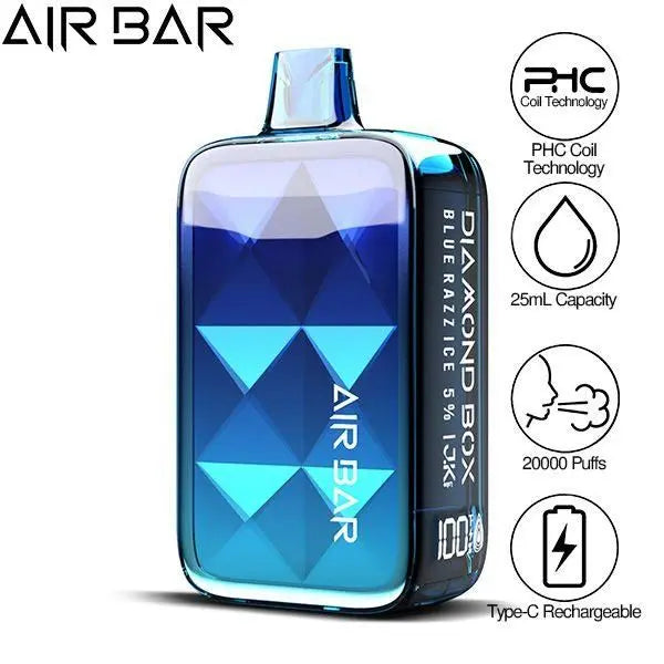 Best Deal Air Bar Diamond Box 20000 Puffs Rechargeable Disposable Vape 25mL - Blue Razz Ice