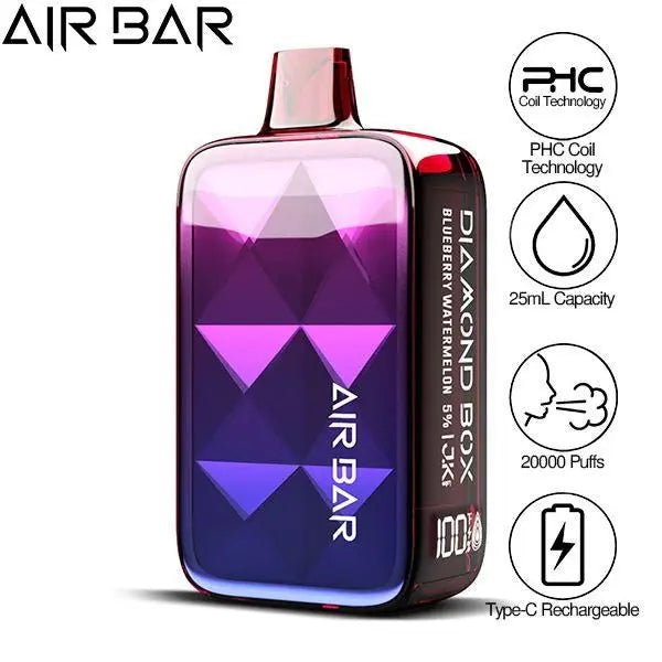 Best Deal Air Bar Diamond Box 20000 Puffs Rechargeable Disposable Vape 25mL - Blueberry Watermelon