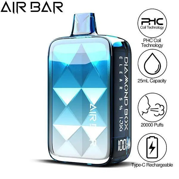 Best Deal Air Bar Diamond Box 20000 Puffs Rechargeable Disposable Vape 25mL - Clear