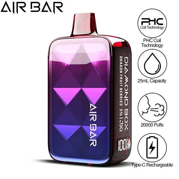 Best Deal Air Bar Diamond Box 20000 Puffs Rechargeable Disposable Vape 25mL - Dragon Fruit Berries