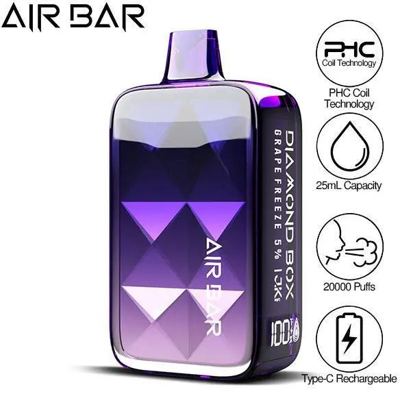 Best Deal Air Bar Diamond Box 20000 Puffs Rechargeable Disposable Vape 25mL - Grape Freeze