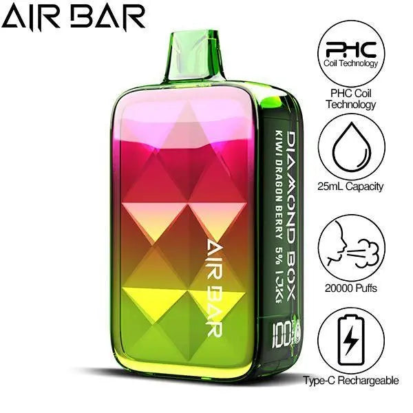Best Deal Air Bar Diamond Box 20000 Puffs Rechargeable Disposable Vape 25mL - Kiwi Dragon Berry