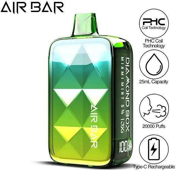 Best Deal Air Bar Diamond Box 20000 Puffs Rechargeable Disposable Vape 25mL - Miami Hint