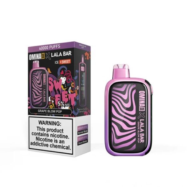 Best Deals - OMINA Bar x Lala Bar 40,000 Puffs Disposable - Grape Blow Pop (Ice + Sweet)