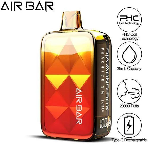 Best Deal Air Bar Diamond Box 20000 Puffs Rechargeable Disposable Vape 25mL - Peach Ice