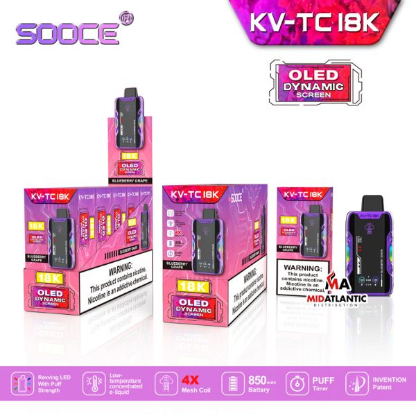 Best Deal SOOCE KV-TC18K Rechargeable Vape Blue Berry Grape