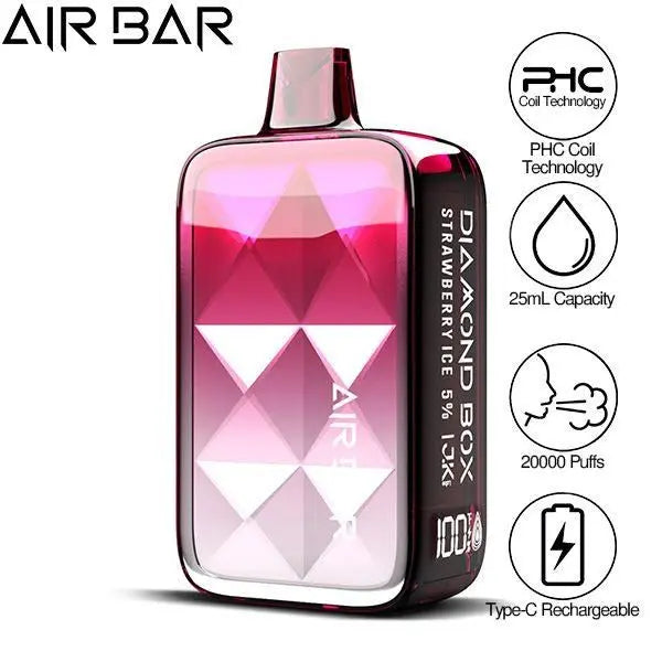 Best Deal Air Bar Diamond Box 20000 Puffs Rechargeable Disposable Vape 25mL - Strawberry Ice