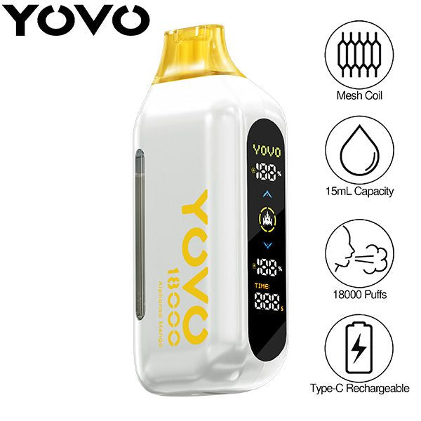 Best Deal YOVO Ultra 18000 Puffs Rechargeable Vape Disposable 15mL -Alphonso Mango