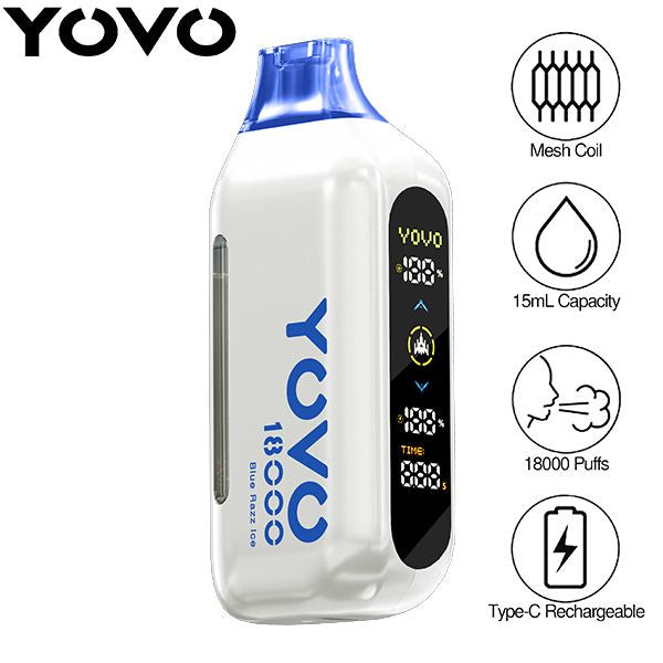Best Deal YOVO Ultra 18000 Puffs Rechargeable Vape Disposable 15mL - Blue Razz Ice