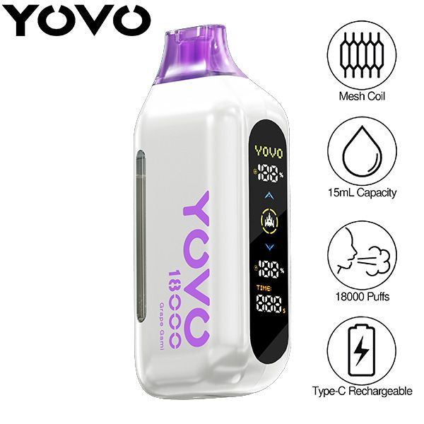 Best Deal YOVO Ultra 18000 Puffs Rechargeable Vape Disposable 15mL - Grape Gami
