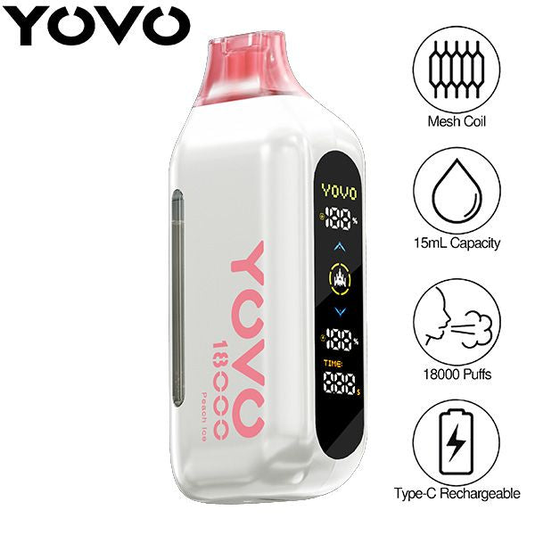 Best Deal YOVO Ultra 18000 Puffs Rechargeable Vape Disposable 15mL - Peach Ice