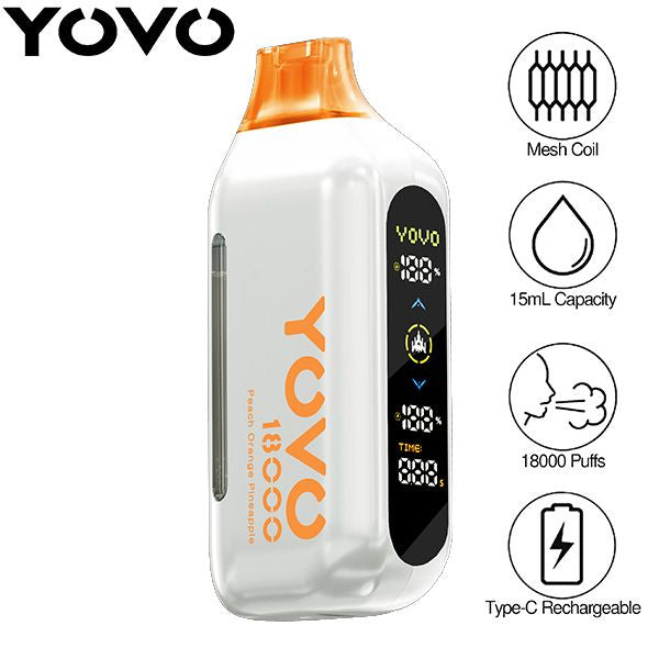 Best Deal YOVO Ultra 18000 Puffs Rechargeable Vape Disposable 15mL - Peach Orange Pineapple