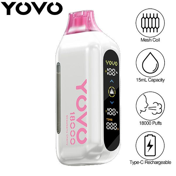 Best Deal YOVO Ultra 18000 Puffs Rechargeable Vape Disposable 15mL - Strawberry Cherry