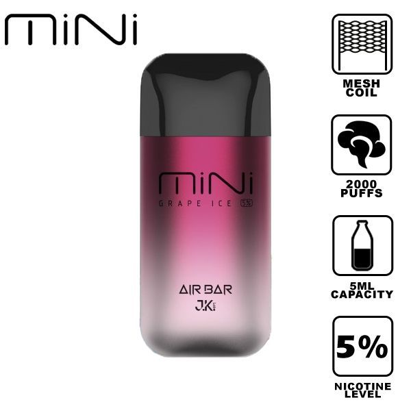 Air Bar Mini 2000 Puffs Disposable Vape 10 Pack 5mL Best Flavor Grape Ice