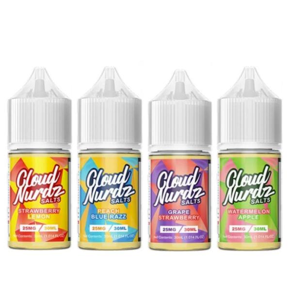 Cloud Nurdz TFN Salts Series 30mL Vape Juice Best Flavors Strawberry Lemon Peach Blue Razz Grape Strawberry Watermelon Apple