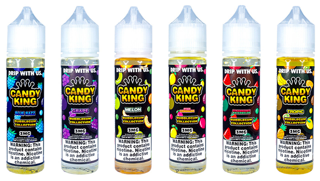 Candy King Bubblegum 120mL Vape Juice Best Flavors Blue Razz Grape Melon Pink Lemonade Strawberry Watermelon Tropic