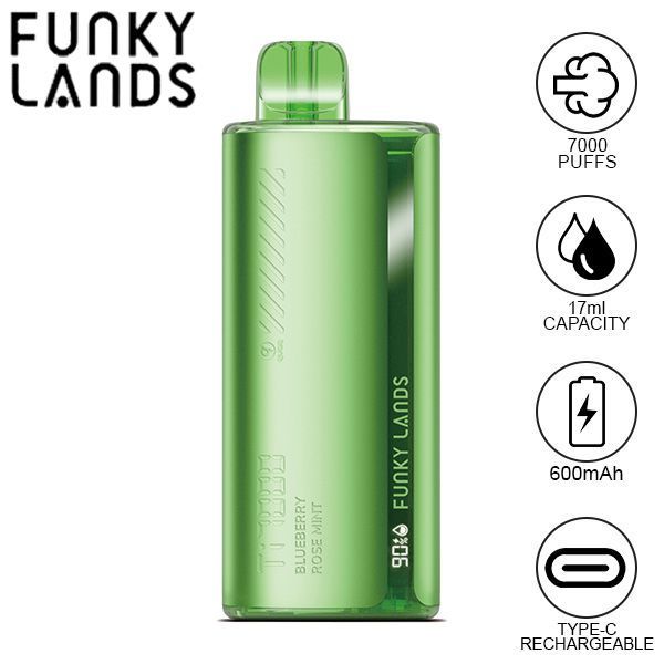 Best Deal Funky Lands Ti7000 Puffs Disposable Vape 12.8mL - Blueberry Rose Mint