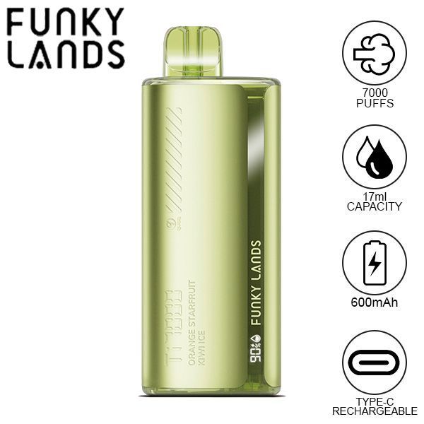 Best Deal Funky Lands Ti7000 Puffs Disposable Vape 12.8mL - Orange Starfruit Kiwi Ice