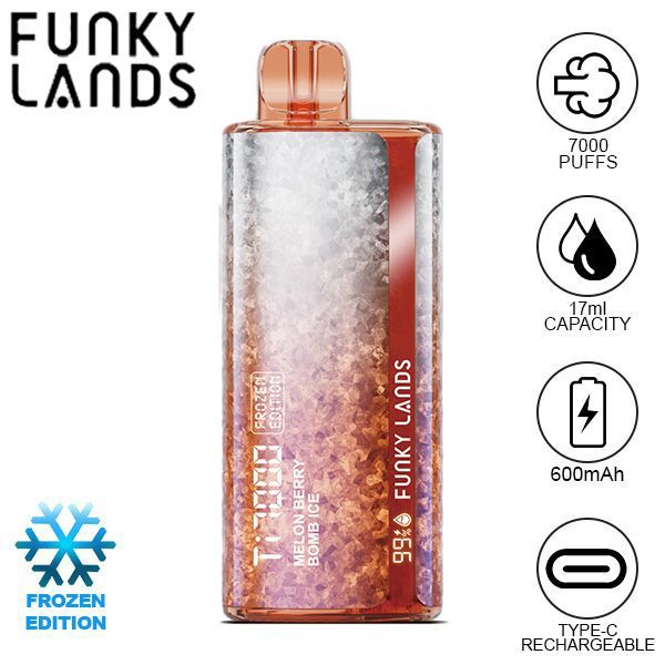 Best Deal Funky Lands Ti7000 Puffs Disposable Vape 12.8mL - Melon Berry Bomb Ice