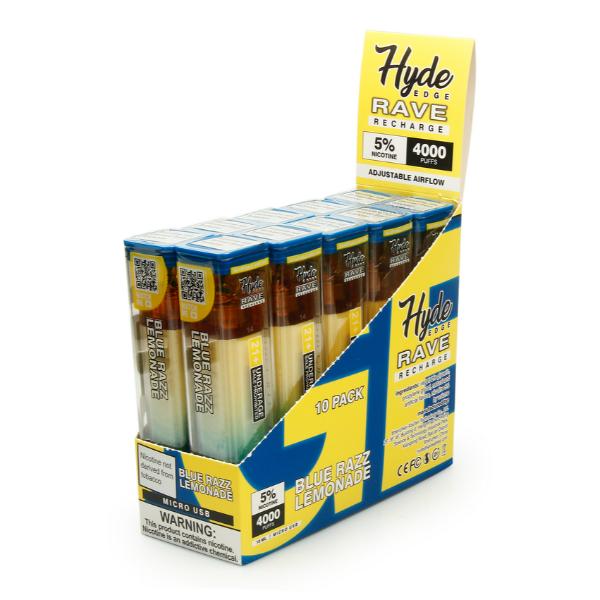 Hyde Edge RAVE Recharge 10 Pack Disposable Vape Best Flavor Blue Razz Lemonade