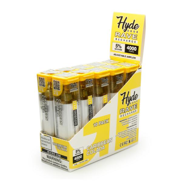 Hyde Edge RAVE Recharge 10 Pack Disposable Vape Best Flavor Caribbean Colada