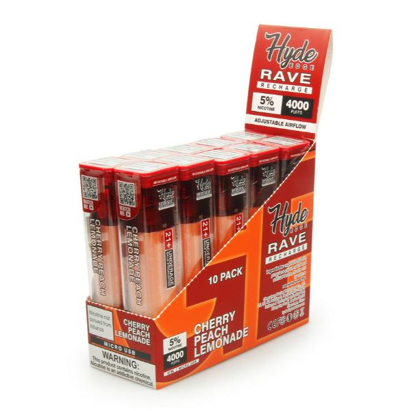 Hyde Edge RAVE Recharge 10 Pack Disposable Vape Best Flavor Cherry Peach Lemonade