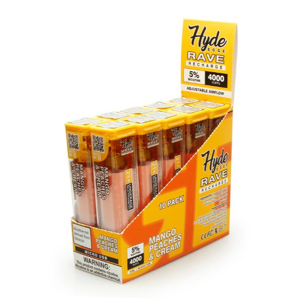 Hyde Edge RAVE Recharge 10 Pack Disposable Vape Best Flavor Mango Peaches & Cream