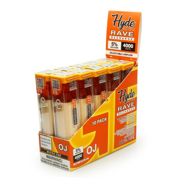 Hyde Edge RAVE Recharge 10 Pack Disposable Vape Best Flavor OJ