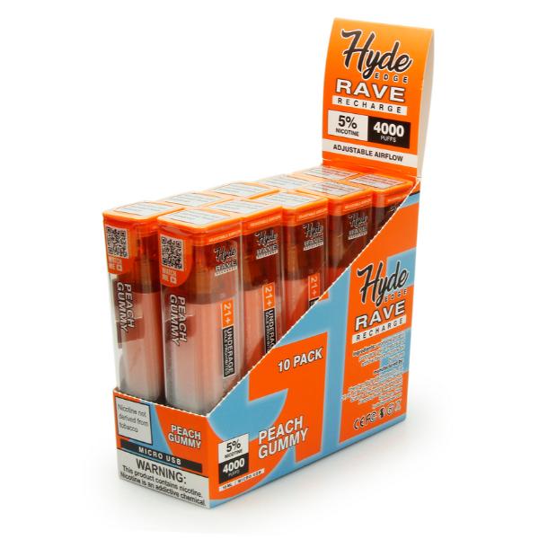 Hyde Edge RAVE Recharge 10 Pack Disposable Vape Best Flavor Peach Gummy