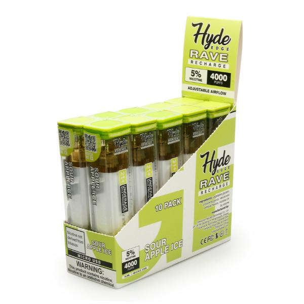 Hyde Edge RAVE Recharge 10 Pack Disposable Vape Best Flavor Sour Apple Ice