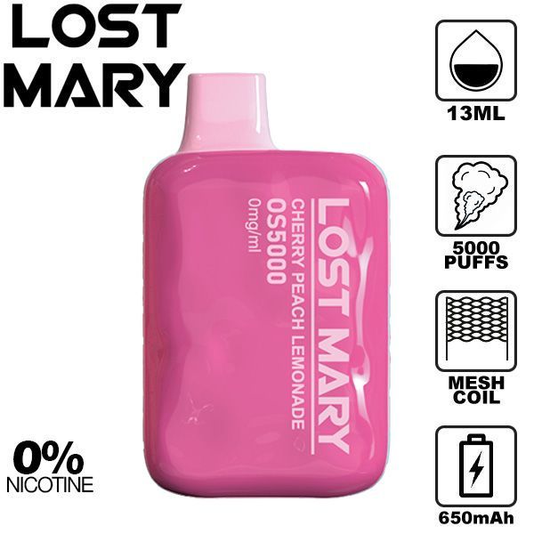 Lost Mary OS5000 0% 5000 Puffs Rechargeable Vape Disposable 13mL Best Flavor Cherry Peach Lemonade