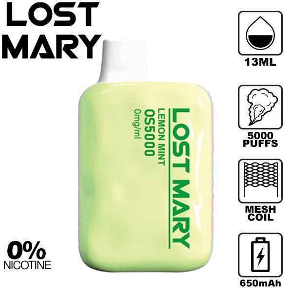 Lost Mary OS5000 0% 5000 Puffs Rechargeable Vape Disposable 13mL Best Flavor Lemon Mint