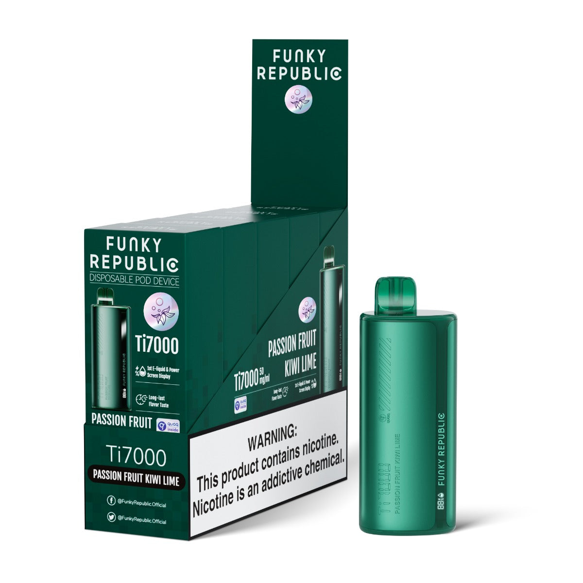 Funky Republic Ti7000 Disposable Vape-5-Pack Best Flavor Passionfruit Kiwi Lime