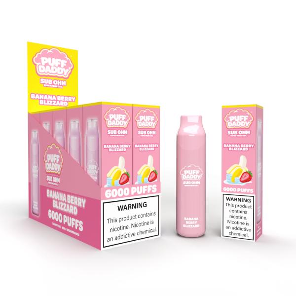 Puff Daddy 6000 Puffs Rechargeable Vape Disposable 12mL 10 Pack Best Flavor Banana Berry Blizzard