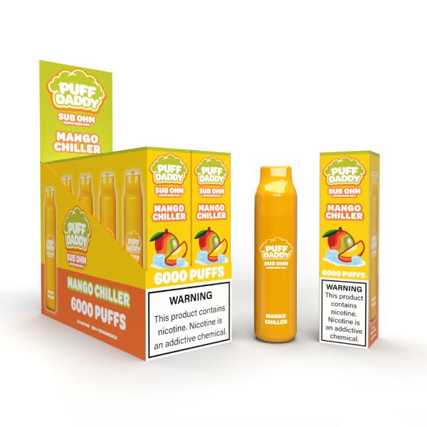 Puff Daddy 6000 Puffs Rechargeable Vape Disposable 12mL 10 Pack Best Flavor Mango Chiller