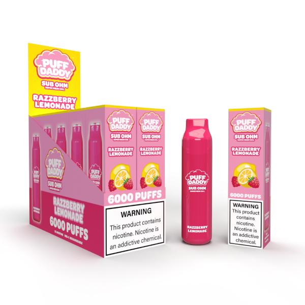 Puff Daddy 6000 Puffs Rechargeable Vape Disposable 12mL 10 Pack Best Flavor Razzberry Lemonade