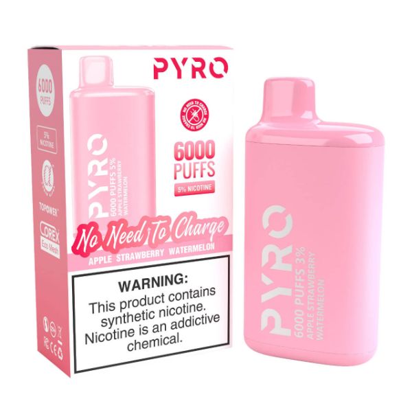 Pyro Disposable 6000 Puffs Disposable Vape 13mL Best Flavor Apple Strawberry Watermelon
