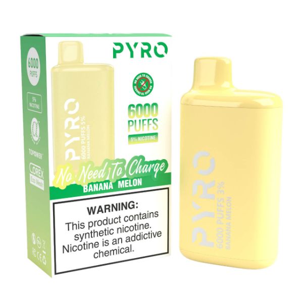 Pyro Disposable 6000 Puffs Disposable Vape 13mL Best Flavor Banana Melon