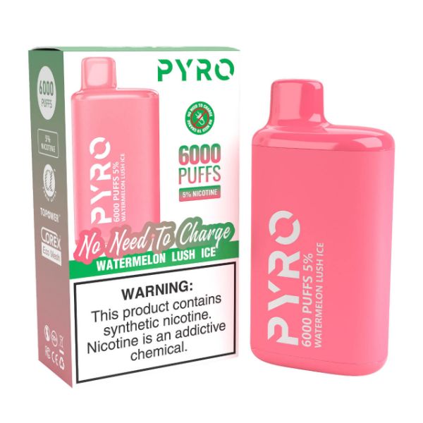 Pyro Disposable 6000 Puffs Disposable Vape 13mL Best Flavor Watermelon Lush Ice