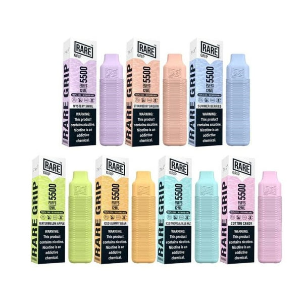 Rare Grip 5500 Puffs Mesh Rechargeable Vape Disposable 12mL 10 Pack - $88.29 eJuices.co Rare Grip 5500 Puffs Mesh Rechargeable Vape Disposable 12mL 10 Pack - $88.29 eJuices.co