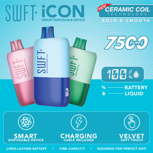 SWFT Icon 7500 Puffs Ceramic 17mL Disposable Vape Best Flavors