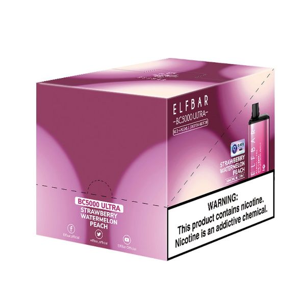 Elf Bar BC5000 Ultra 5000 Puffs Rechargeable Vape Disposable 13mL 10 Pack Best Flavor Strawberry Watermelon Peach
