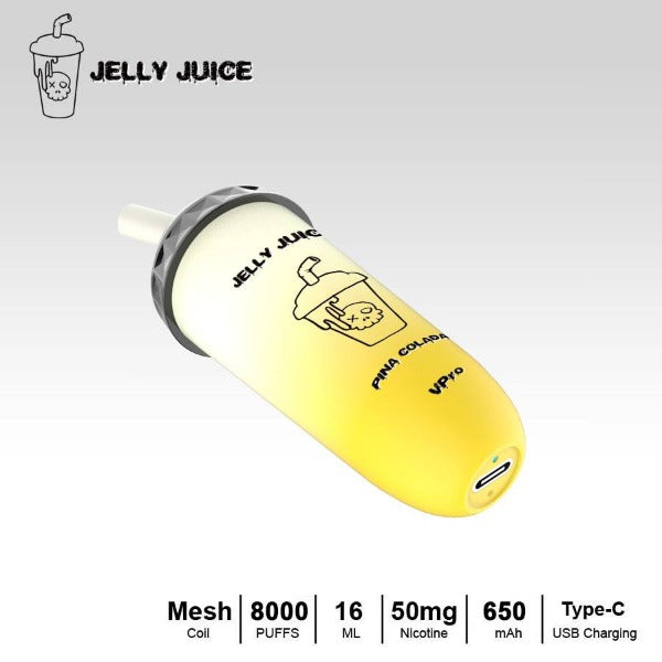 Vpro Jelly Juice 8000 Puffs Rechargeable Vape Disposable 15mL 10 Pack Best Flavor Pina Colada