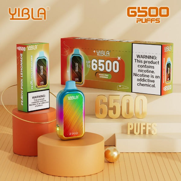 Yibla 6500 Puffs Disposable Vape 18mL Best Flavor  Peach Pink Lemonade