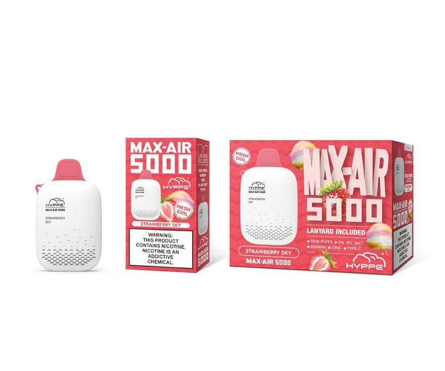 Hyppe Max Air 5000 Puffs Disposable Vape 5-Pack Best Flavor Strawberry Sky