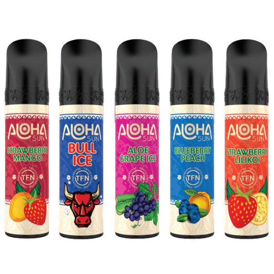 Best Deals 3% Aloha Sun TFN Vape Disposable Vape 1 Pk Best Flavors Strawberry Mango Bull Ice Aloe Grape Ice Blueberry Peach Strawberry Lilikoi