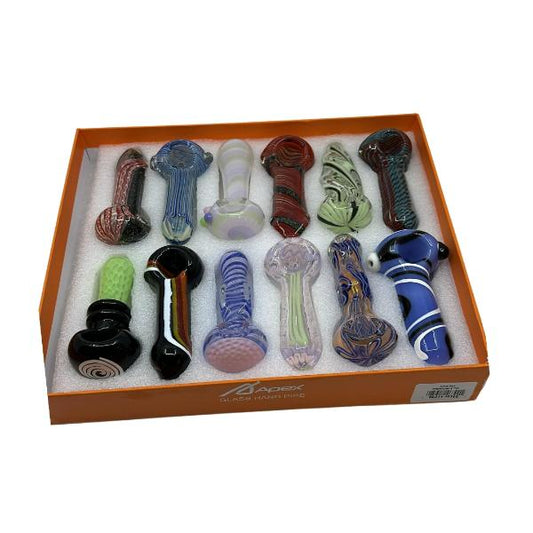 Apex 4" Assorted Color Glass Hand Pipe 12pcs/Box