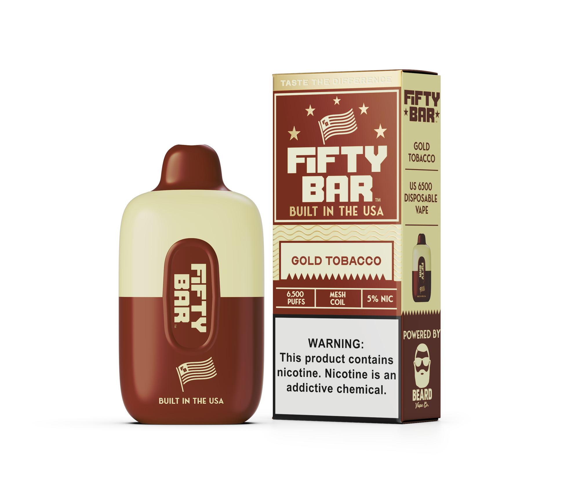 Fifty Bar 6500 Puff Rechargeable Vape Disposable 16mL Best Flavor Gold Tobacco