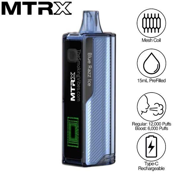 MTRX 12000 Puffs Disposable Vape 15mL 5 Pack Best Flavor Blue Razz Ice